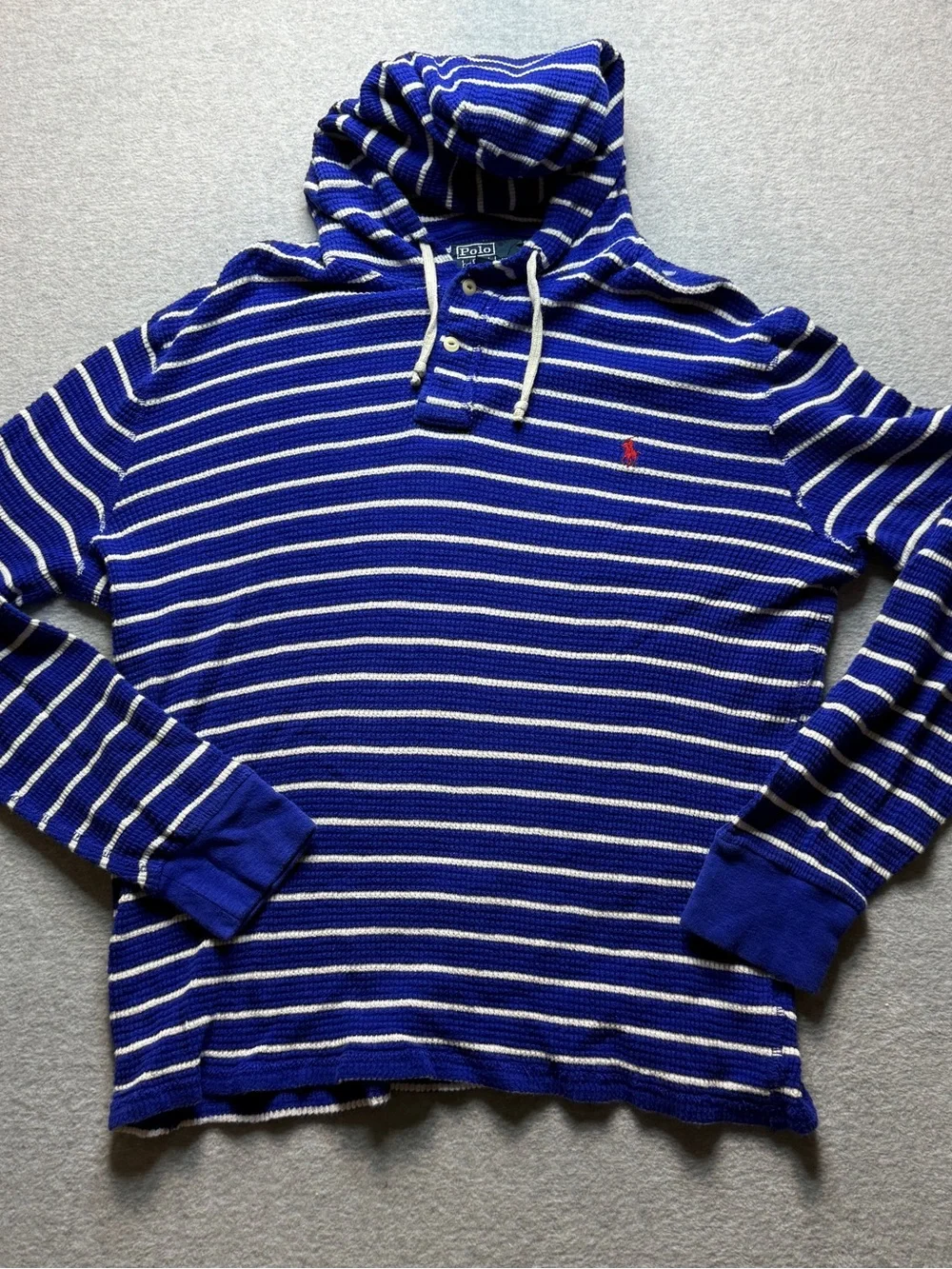 Polo by Ralph Lauren XL Royal Blue & White Striped Knit Hoodie